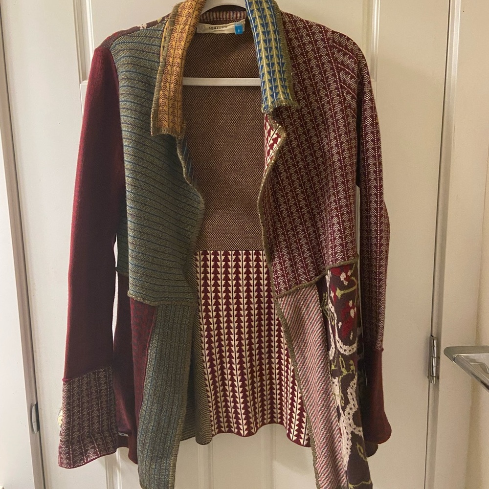 Anthropologie Sparrow Red and Green Artistic Cardigan Sweater size small